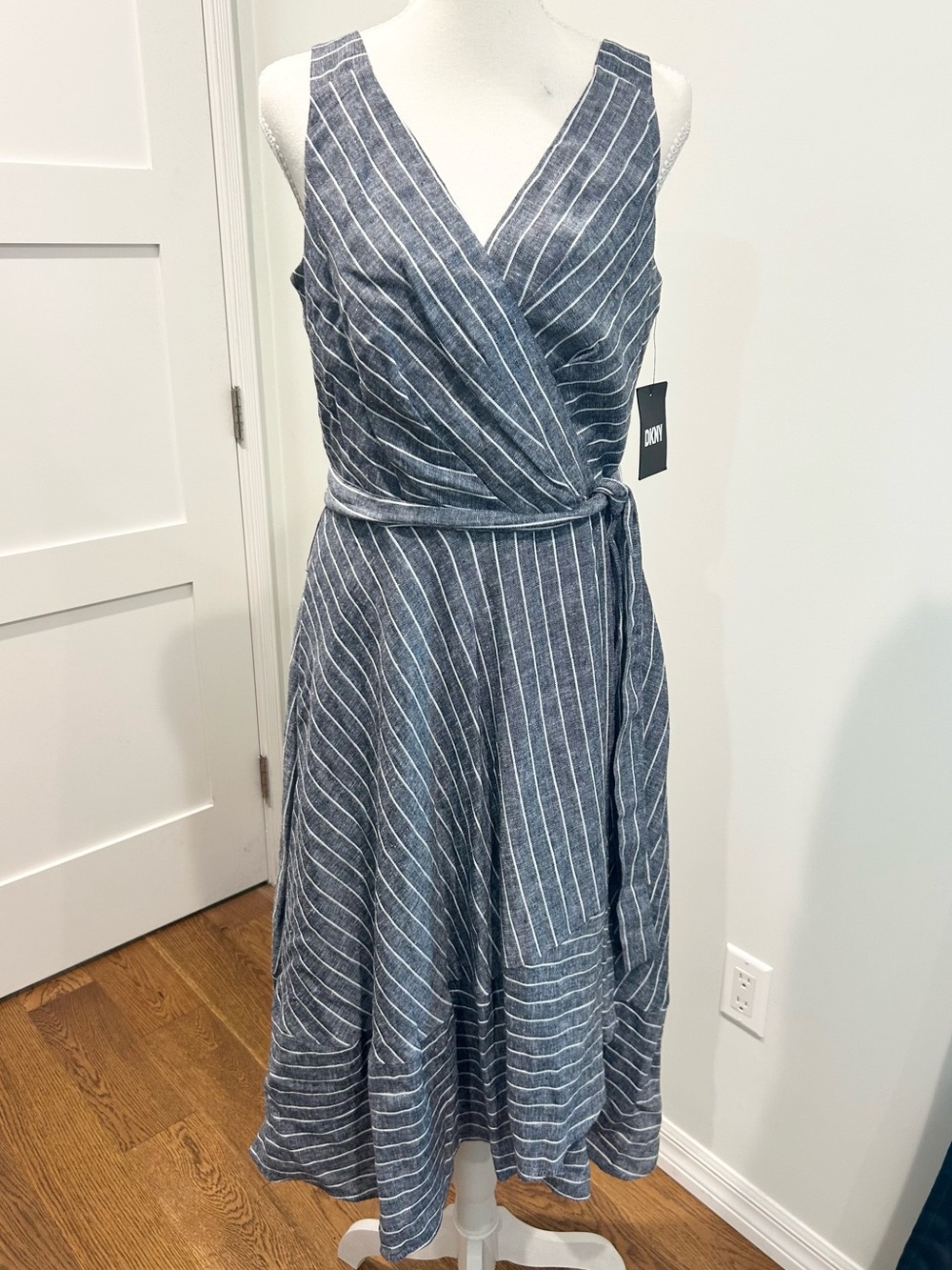 DKNY Striped Wrap Linen Dress